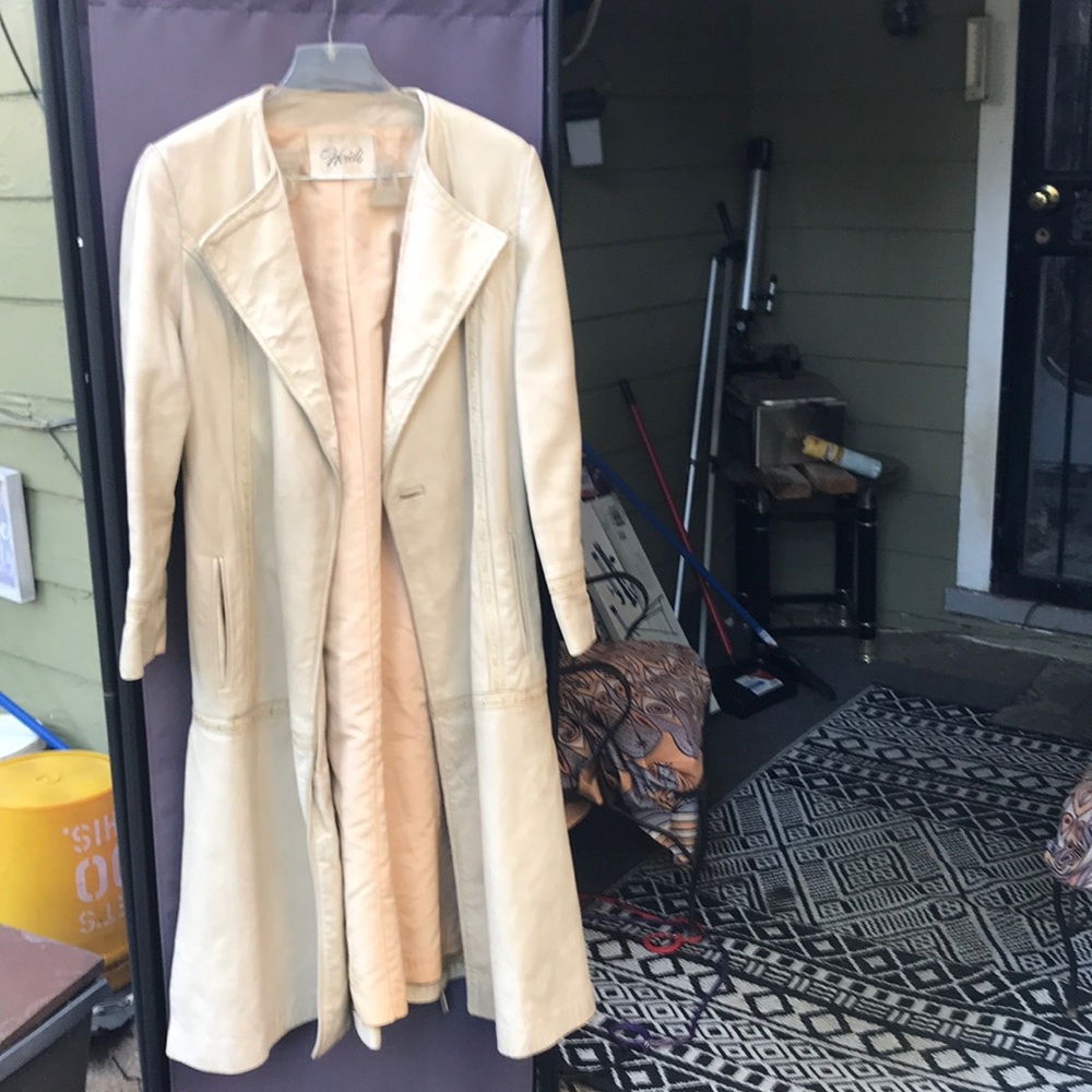 Vintage cream full length leather coat Styled By Heidi